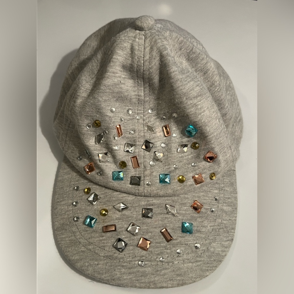 Embellished Soft Heather Gray Jeweled Baseball Cap Adjustable Strap
